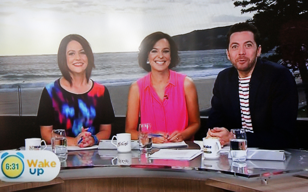 Hosts Natasha Exelby, Natarsha Belling and James Mathison's Wake Up debut. Hosts Natasha Exelby, Natarsha Belling and James Mathison's Wake Up debut.