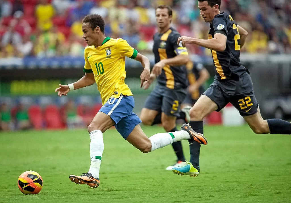 Ryan McGowan chases Neymar during the international friendly between Brazil and Australia at the Mane Garrincha national stadium last month. Ryan McGowan chases Neymar during the international friendly between Brazil and Australia at the Mane Garrincha national stadium last month.