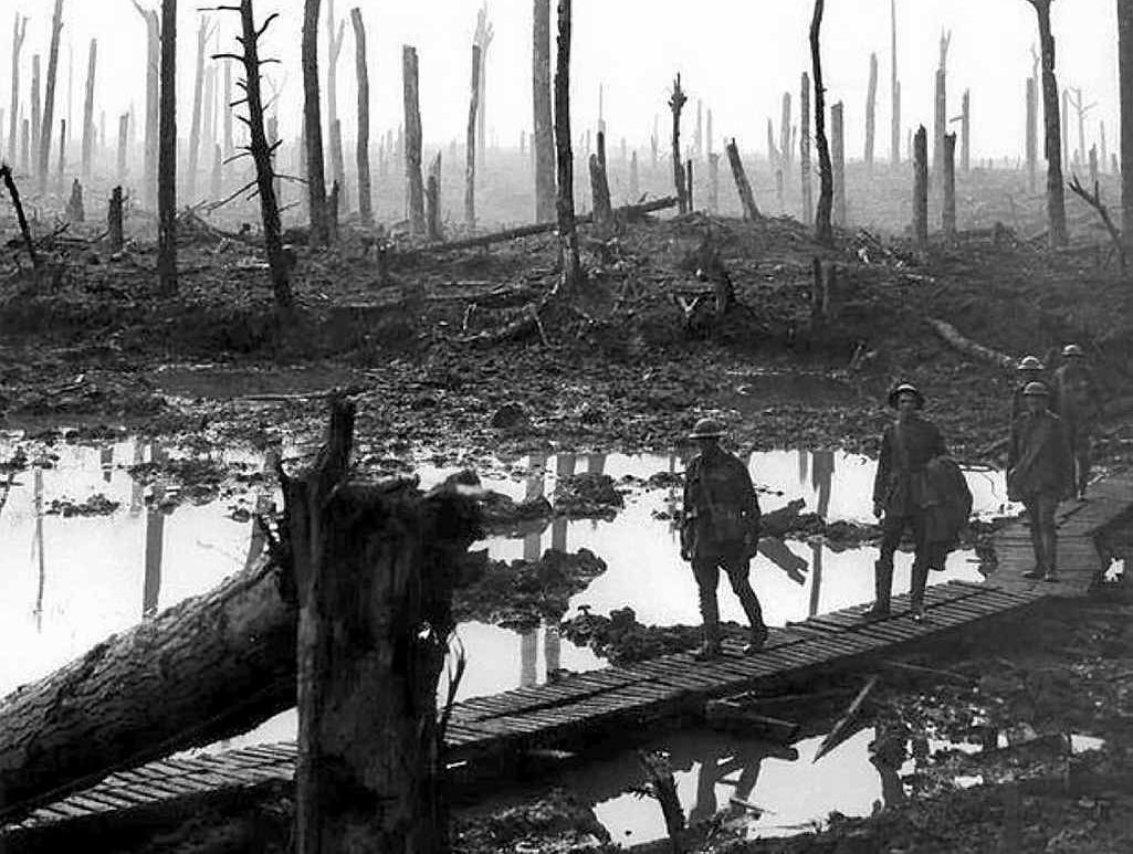 Men from the 4th Battalion, AIF, walking across ‘duck boards’ at Chateau Wood, Ypres, France, in 1917. Over 40,000 Australian soldiers were killed on the Western Front in France and Belgium during World War I. Men from the 4th Battalion, AIF, walking across ‘duck boards’ at Chateau Wood, Ypres, France, in 1917. Over 40,000 Australian soldiers were killed on the Western Front in France and Belgium during World War I.