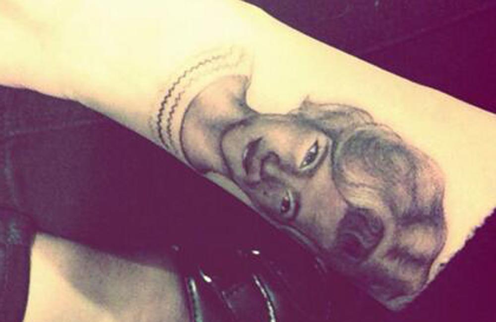 Miley Cyrus's tattoo of her grandmother. Miley Cyrus's tattoo of her grandmother.