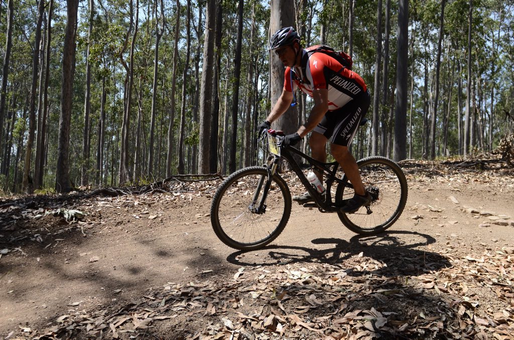 Mountain bike G-BOM participant Daniel Raffael navigates the course during the race at Bom Bom State Forest on Saturday. Photo Debrah Novak / The Daily Examiner