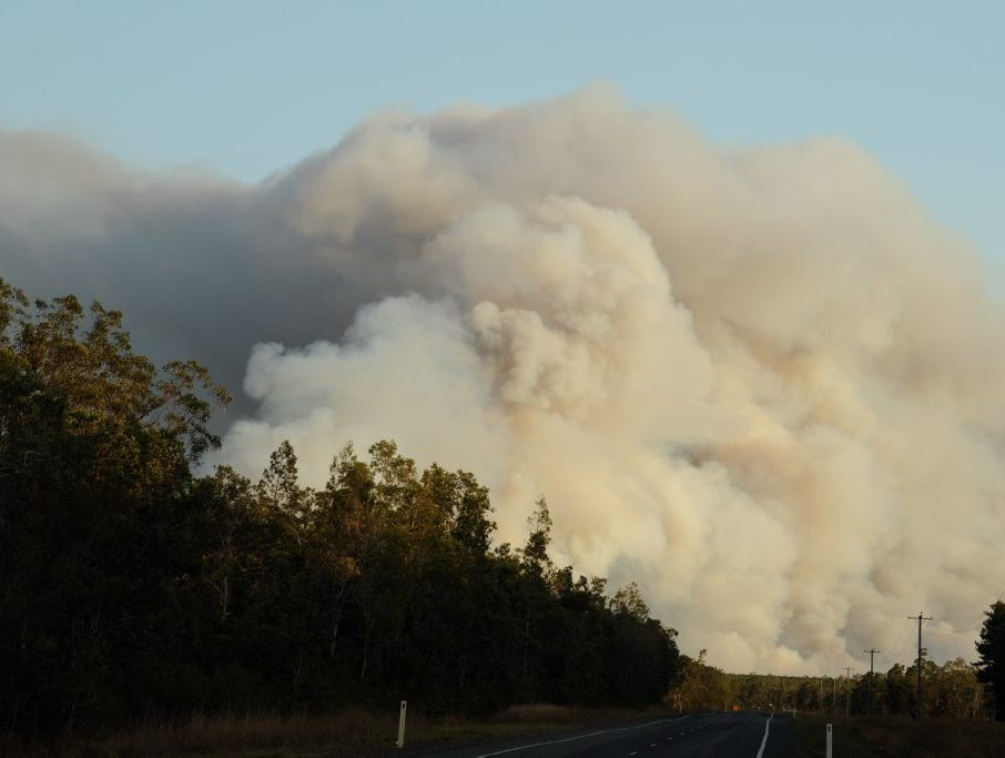 Smoke from the fire near Boonooroo could be seen for kilometres. Smoke from the fire near Boonooroo could be seen for kilometres.