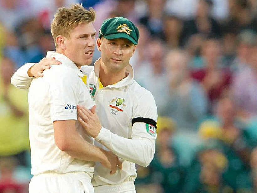 Michael Clarke, right, congratulates James Faulkner for taking the wicket of England’s Jonathan Trott at the Oval on August 25. Michael Clarke, right, congratulates James Faulkner for taking the wicket of England’s Jonathan Trott at the Oval on August 25.