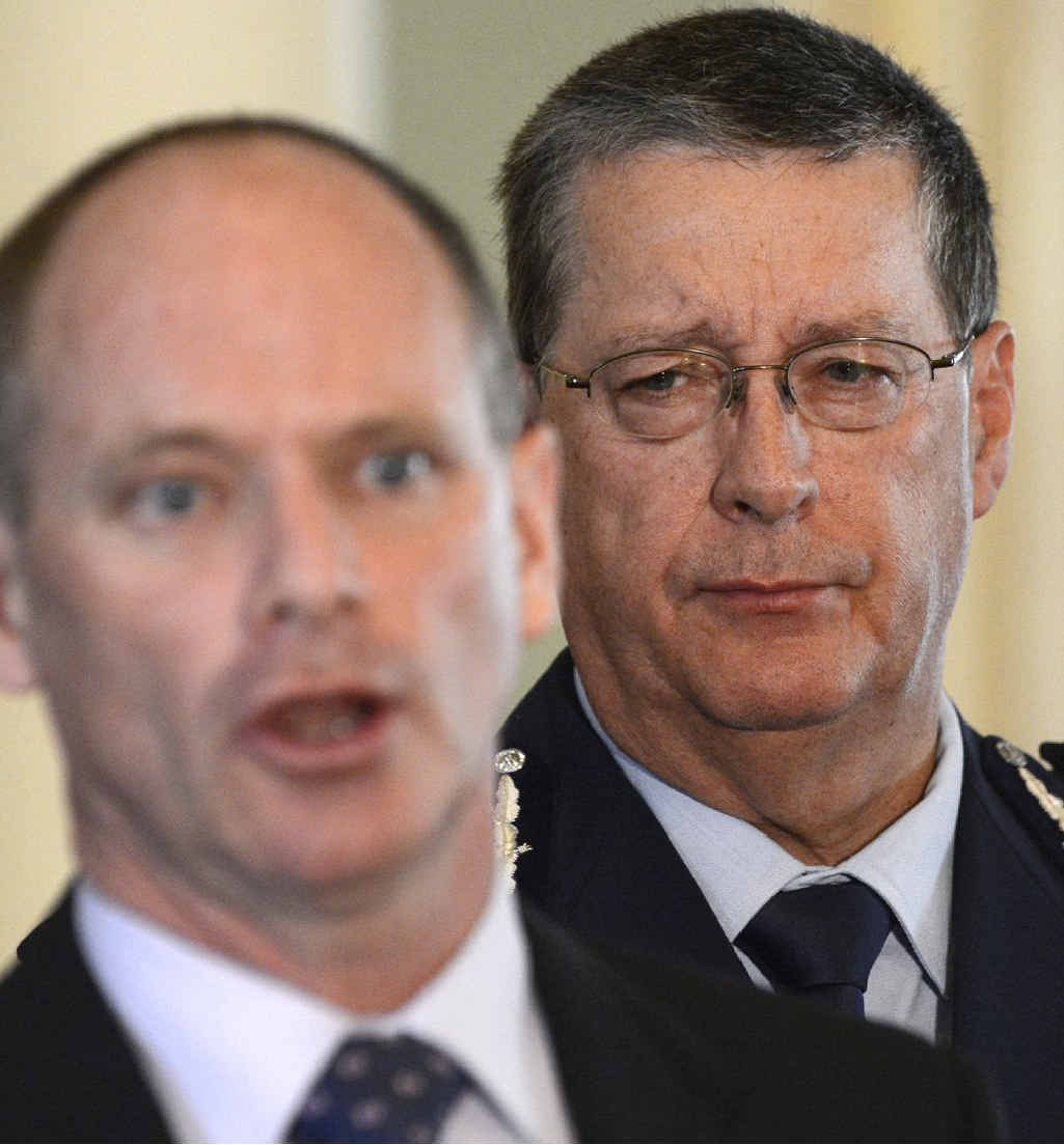 TOUGH STANCE: Police Commissioner Ian Stewart (at right) with Queensland Premier Campbell Newman. TOUGH STANCE: Police Commissioner Ian Stewart (at right) with Queensland Premier Campbell Newman.