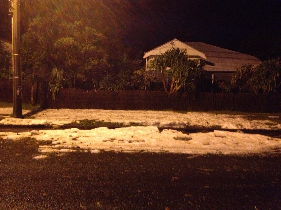 Hail in Jonson St, Byron Bay on Saturday night. Hail in Jonson St, Byron Bay on Saturday night.