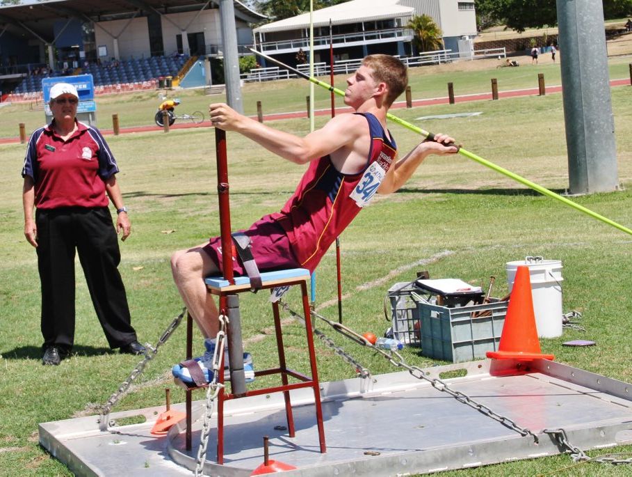 Ben Lorimer competing in the javelin event at the 2013 Queensland Athletics Para Athlete carnival. Photo Contributed