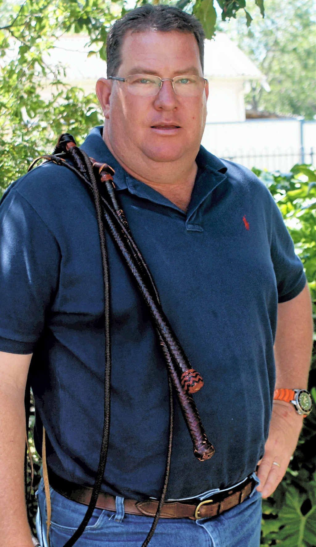 LOCAL CRAFTSMANSHIP: Queensland Member for Wright Scott Buchholz with his two Warwick Whips. LOCAL CRAFTSMANSHIP: Queensland Member for Wright Scott Buchholz with his two Warwick Whips.