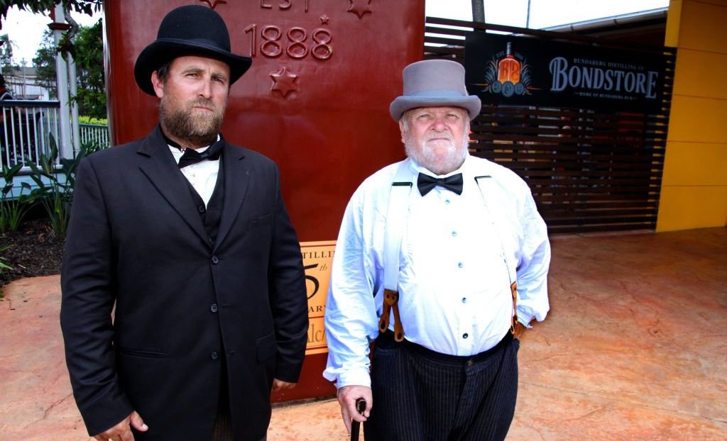 BLAST FROM THE PAST: Geoff Atkinson and Bob Lane in time period costumes in celebration of the 125th Anniversary of the Bundaberg Distillery Company held at the Bundaberg Distillery. Photo: Zach Hogg / NewsMail BLAST FROM THE PAST: Geoff Atkinson and Bob Lane in time period costumes in celebration of the 125th Anniversary of the Bundaberg Distillery Company held at the Bundaberg Distillery. Photo: Zach Hogg / NewsMail