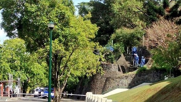 A passer-by found the slain woman next to stairs at the southern boundary of Wickham Park. Photo: Marissa Calligeros
A passer-by found the slain woman next to stairs at the southern boundary of Wickham Park. Photo: Marissa Calligeros