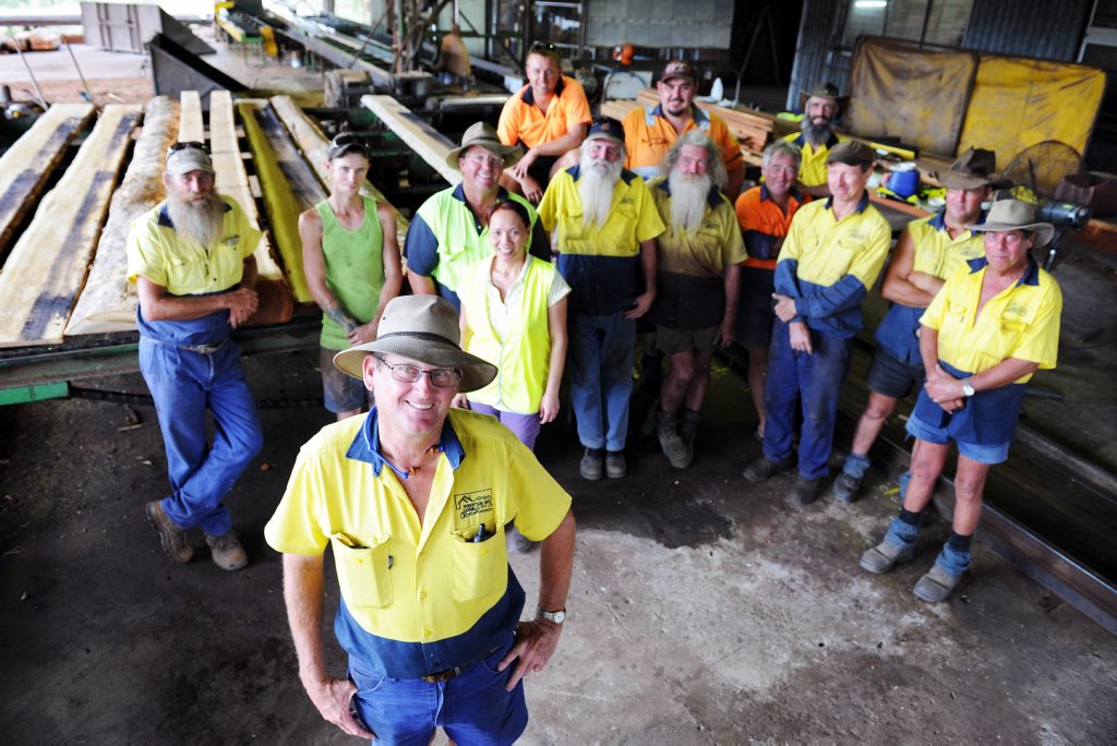 Manager Roger Fallon and workers at the Brooweena sawmill. Manager Roger Fallon and workers at the Brooweena sawmill.