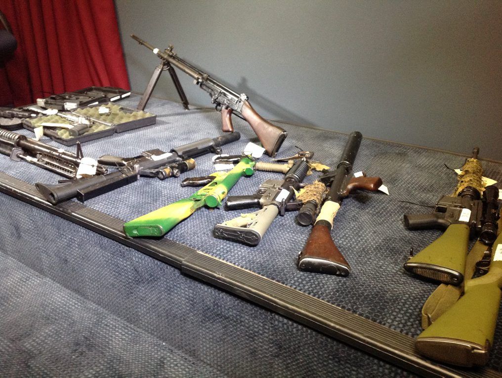 Some of the 328 high-powered weapons seized near a property at Monto in central Queensland. More than four tonnes of ammunition was seized in Queensland's largest ever weapons seizure. Some of the 328 high-powered weapons seized near a property at Monto in central Queensland. More than four tonnes of ammunition was seized in Queensland's largest ever weapons seizure.
