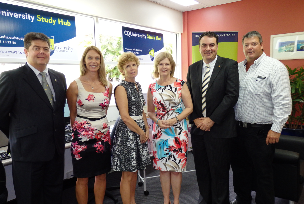 PARTNERSHIP: CQUniversity Pro-Vice Chancellor (Engagement & Campuses) and Head of Campus Mackay Professor Pierre Viljoen, CQUniversity’s Kari Arbouin, Barrier Reef Institute of TAFE Director Robyn Dyer, Whitsunday Mayor Jennifer Whitney, Member for Whitsunday Jason Costigan and Whitsunday Regional Council Deputy Mayor Cr Andrew Wilcox at the opening of the Cannonvale study hub on Monday. PARTNERSHIP: CQUniversity Pro-Vice Chancellor (Engagement & Campuses) and Head of Campus Mackay Professor Pierre Viljoen, CQUniversity’s Kari Arbouin, Barrier Reef Institute of TAFE Director Robyn Dyer, Whitsunday Mayor Jennifer Whitney, Member for Whitsunday Jason Costigan and Whitsunday Regional Council Deputy Mayor Cr Andrew Wilcox at the opening of the Cannonvale study hub on Monday.