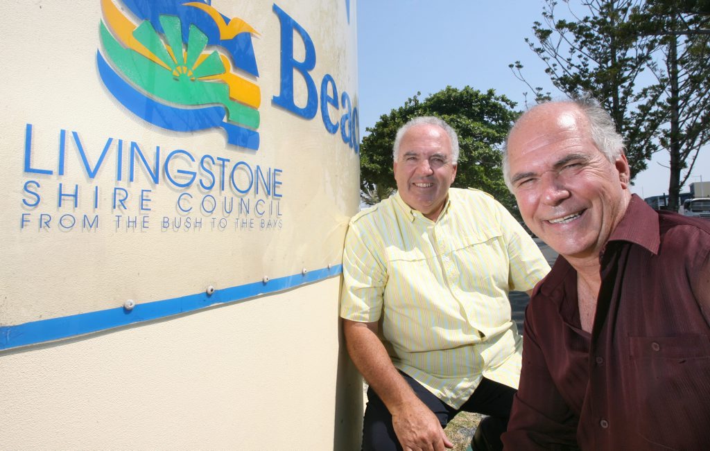 De-amalgamation advocates Paul Lancaster and Bill Ludwig beside an old Livingstone Shire Council sign on the Yeppoon Main Beach. Photo: Chris Ison / The Morning Bulletin De-amalgamation advocates Paul Lancaster and Bill Ludwig beside an old Livingstone Shire Council sign on the Yeppoon Main Beach. Photo: Chris Ison / The Morning Bulletin
