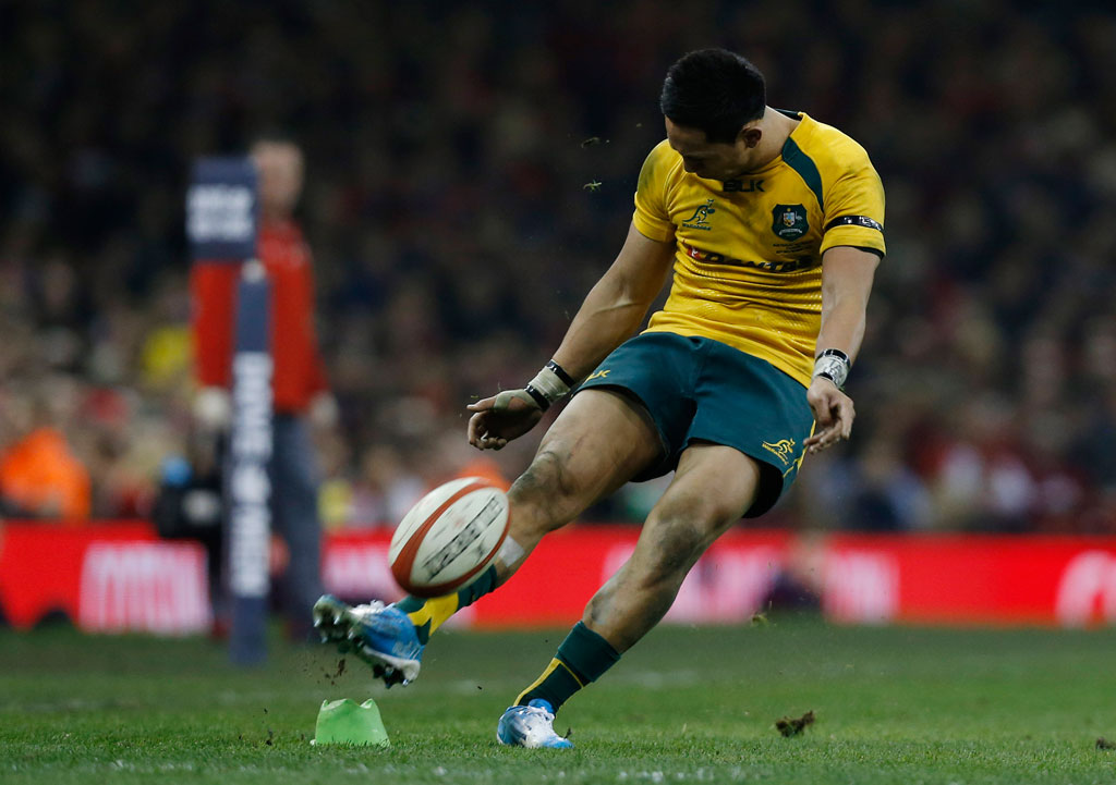 Australia's Christian Leali'ifano scores a conversion against Wales during their autumn international rugby match at Millennium Stadium in Cardiff, Wales, Saturday, Nov. 30, 2013. Australia's Christian Leali'ifano scores a conversion against Wales during their autumn international rugby match at Millennium Stadium in Cardiff, Wales, Saturday, Nov. 30, 2013.