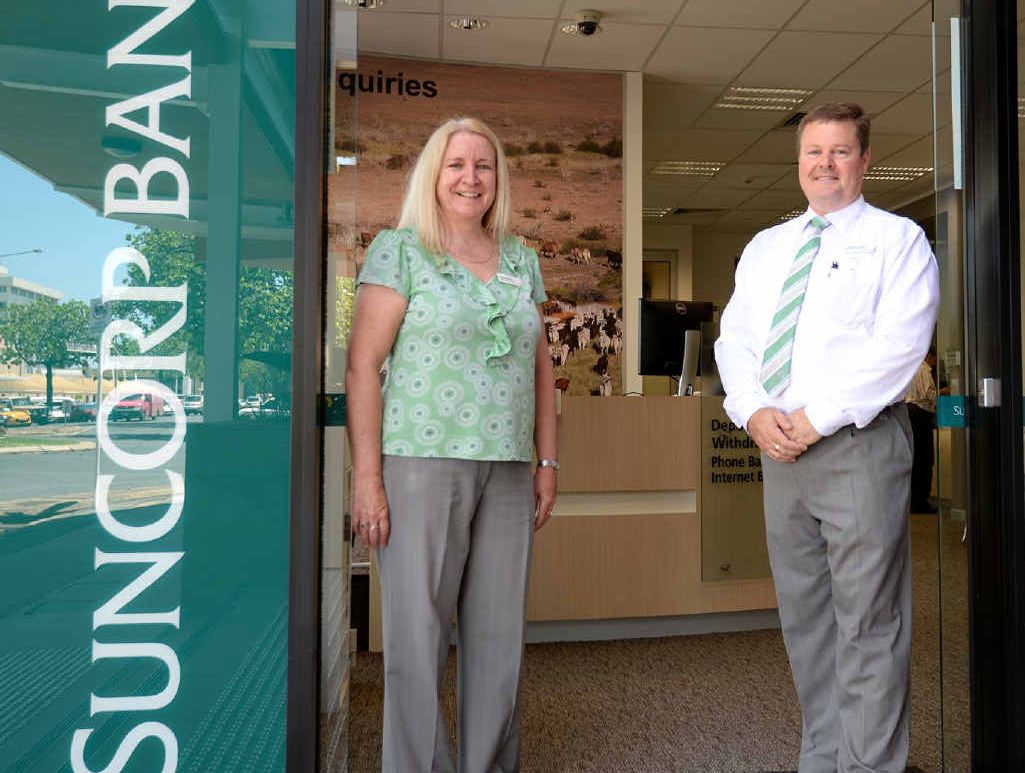 RELOCATED: Suncorp Bank area manager Donna Turner and branch manager Andrew Downey are all smiles having moved into their new building. RELOCATED: Suncorp Bank area manager Donna Turner and branch manager Andrew Downey are all smiles having moved into their new building.