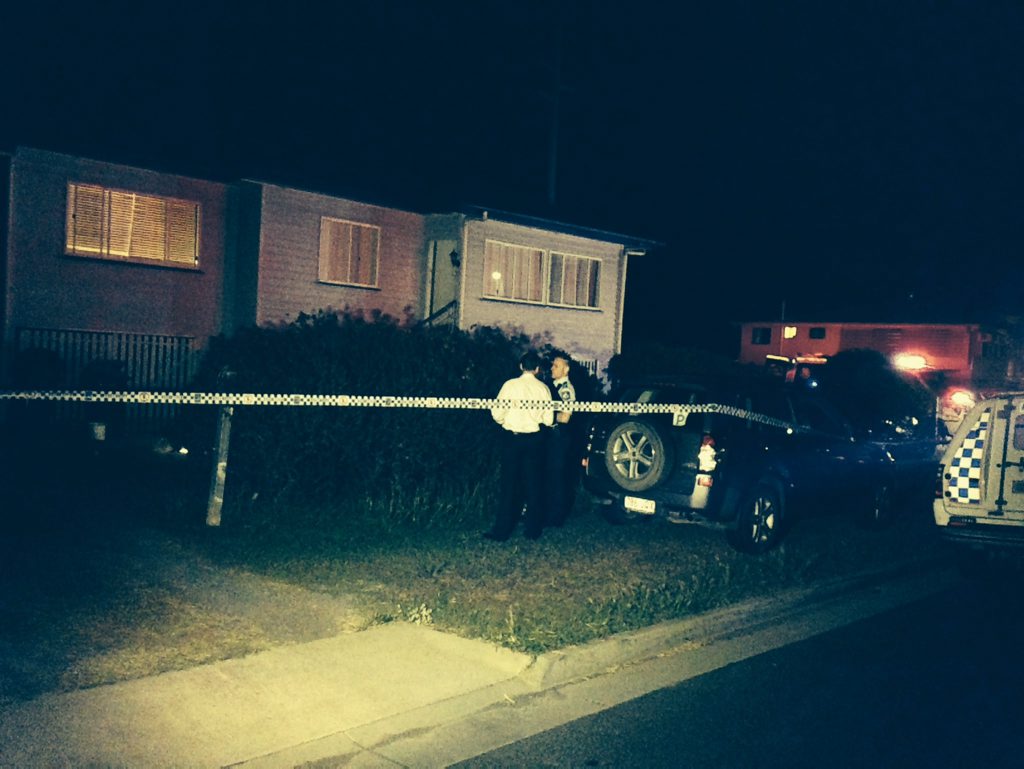 Police at the scene where two men threatened six people, resulting in four being taken to Rockhampton Hospital with significant lacerations, in a Park Avenue house. Police at the scene where two men threatened six people, resulting in four being taken to Rockhampton Hospital with significant lacerations, in a Park Avenue house.