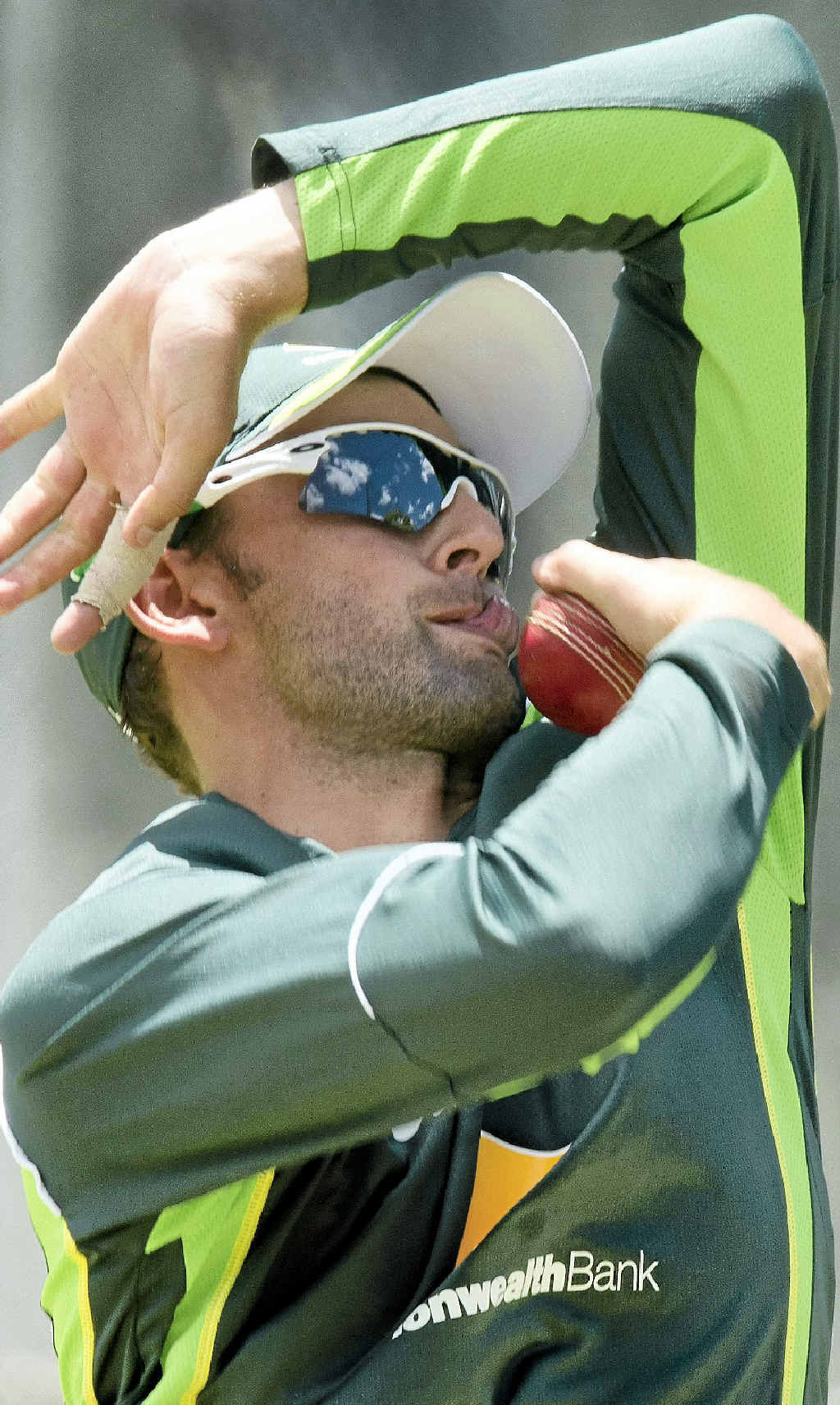 LICKING HIS LIPS: Australia’s No.1 spinner, Nathan Lyon, bowls during a net session in Adelaide this week. LICKING HIS LIPS: Australia’s No.1 spinner, Nathan Lyon, bowls during a net session in Adelaide this week.