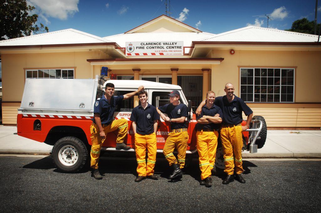Rural Fire Service volunteers prepare to depart for their second tour of duty at the Victorian fires. Pictured from left in front of the Clarence Valley Fire Control Centre in Ulmarra are, Neil Thompson of Lawrence, Josh Carr, Brendan Carr and Nick Clark of Gulmarrad and Scott Campbell of Lawrence. Photo Terry Deefholts / The Daily Examiner Rural Fire Service volunteers prepare to depart for their second tour of duty at the Victorian fires. Pictured from left in front of the Clarence Valley Fire Control Centre in Ulmarra are, Neil Thompson of Lawrence, Josh Carr, Brendan Carr and Nick Clark of Gulmarrad and Scott Campbell of Lawrence. Photo Terry Deefholts / The Daily Examiner