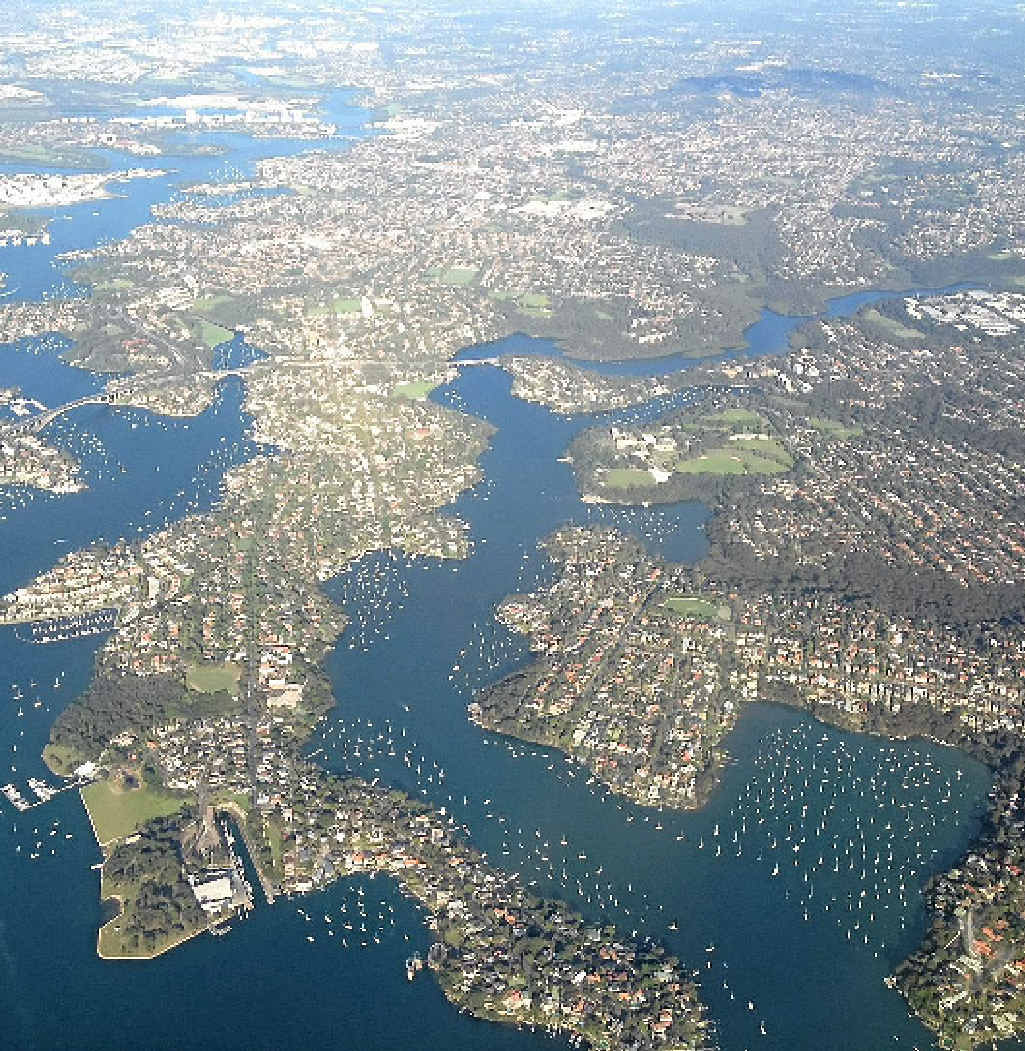 THAT’S CROWDED: Looking west from over the Harbour Bridge, boats are moored everywhere. THAT’S CROWDED: Looking west from over the Harbour Bridge, boats are moored everywhere.