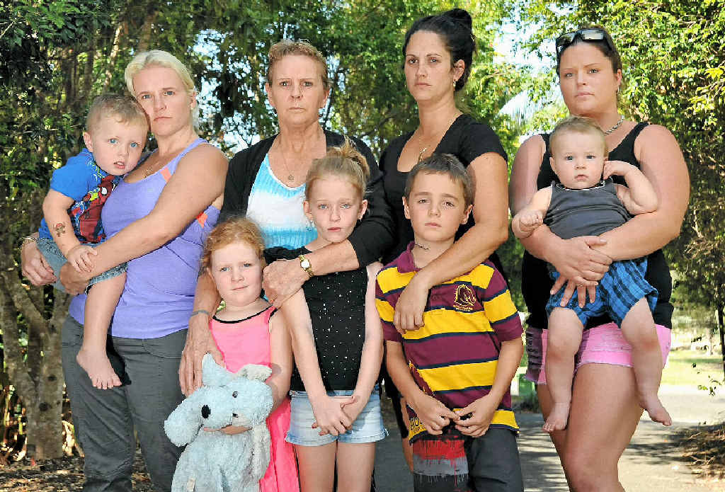Family members of the arrested men, Tracy and Jake Carew, Jenny Smith, Angelina Fonte, Brooke Meredith with baby Link and Holly 4, Harmony, 8, and Sam, 9, fear they will spend Christmas without them. Family members of the arrested men, Tracy and Jake Carew, Jenny Smith, Angelina Fonte, Brooke Meredith with baby Link and Holly 4, Harmony, 8, and Sam, 9, fear they will spend Christmas without them.