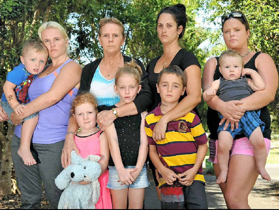 Family members of the arrested men, Tracy and Jake Carew, Jenny Smith, Angelina Fonte, Brooke Meredith with baby Link and Holly 4, Harmony, 8, and Sam, 9, fear they will spend Christmas without them. Family members of the arrested men, Tracy and Jake Carew, Jenny Smith, Angelina Fonte, Brooke Meredith with baby Link and Holly 4, Harmony, 8, and Sam, 9, fear they will spend Christmas without them.