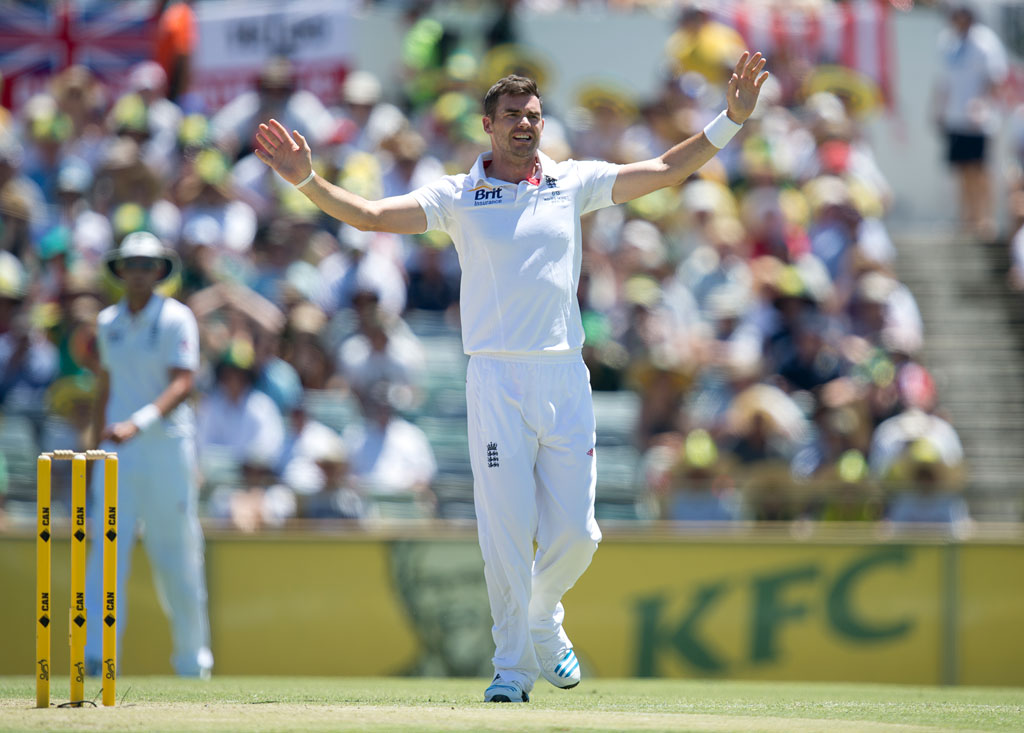 England bowler James Anderson reacts after dismissing Australian batsman Steve Smith for 111 runs on day 2 of the 3rd Ashes test match between Australia and England at the WACA in Perth, Saturday, Dec. 14, 2013. England bowler James Anderson reacts after dismissing Australian batsman Steve Smith for 111 runs on day 2 of the 3rd Ashes test match between Australia and England at the WACA in Perth, Saturday, Dec. 14, 2013.