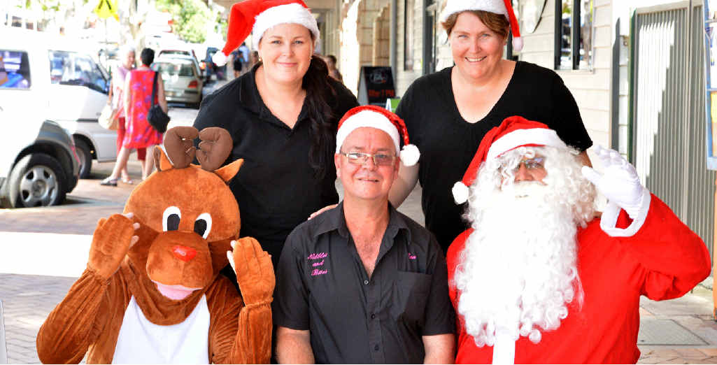 Leah Dakin, Ben Wood and Jenny Clune take the opportunity to show off Mary St to Rudolf and Santa. Leah Dakin, Ben Wood and Jenny Clune take the opportunity to show off Mary St to Rudolf and Santa.