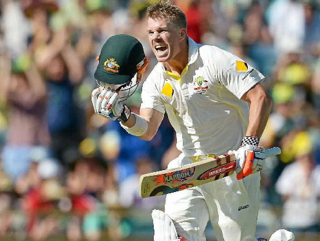 TON OF FUN: Australian batsman David Warner celebrates his century on the third day of the third Ashes cricket Test match in Perth yesterday. TON OF FUN: Australian batsman David Warner celebrates his century on the third day of the third Ashes cricket Test match in Perth yesterday.