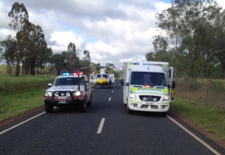 RACQ Capricorn Rescue airlifted the driver of a tanker truck that rolled east of Rolleston early on Monday morning. RACQ Capricorn Rescue airlifted the driver of a tanker truck that rolled east of Rolleston early on Monday morning.
