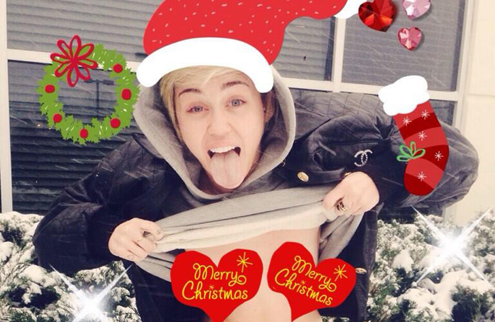 Miley Cyrus' Christmas card to fans. Miley Cyrus' Christmas card to fans.