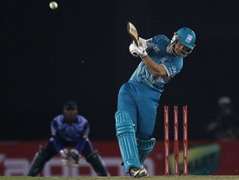 Gatton's Chris Sabburg of Brisbane Heat hits over the top for a six in the penultimate over leaving Brisbane needing 11 runs from 7 balls during match 6 of the Karbonn Smart Champions League T20 (CLT20) between The Titans and the Brisbane Heat held held at the Punjab Cricket Association Stadium, Mohali on the 24th September 2013 Photo by Ron Gaunt/CLT20/SPORTZPICS Use of this image is subject to the terms and conditions as outlined by the CLT20. These terms can be found by following this link: http://sportzpics.photoshelter.com/image/I0000NmDchxxGVv4 ENTER YOUR EMAIL ADDRESS TO DOWNLOAD