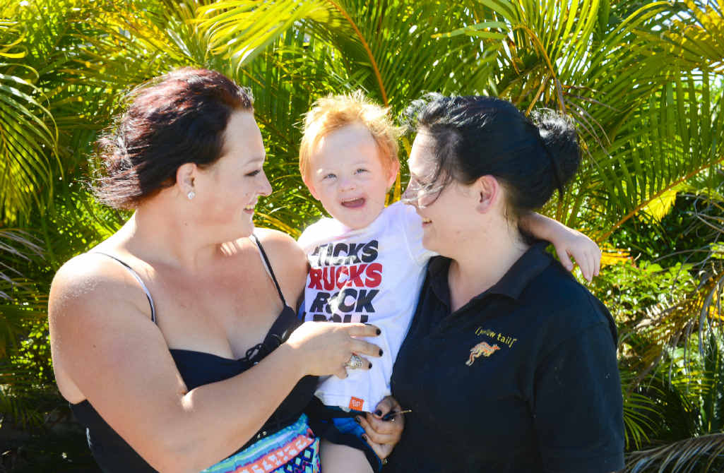 Ella Otton with one of her children Jakoby, 4, with Monique Larkin - who helped with some Christmas presents. Ella Otton with one of her children Jakoby, 4, with Monique Larkin - who helped with some Christmas presents.