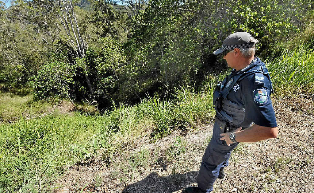 OUT OF SIGHT: Senior Constable Adam Tickner from Kenilworth police, looks over the 30 metre drop at Eerwah Vale where a woman lost control of her vehicle. OUT OF SIGHT: Senior Constable Adam Tickner from Kenilworth police, looks over the 30 metre drop at Eerwah Vale where a woman lost control of her vehicle.