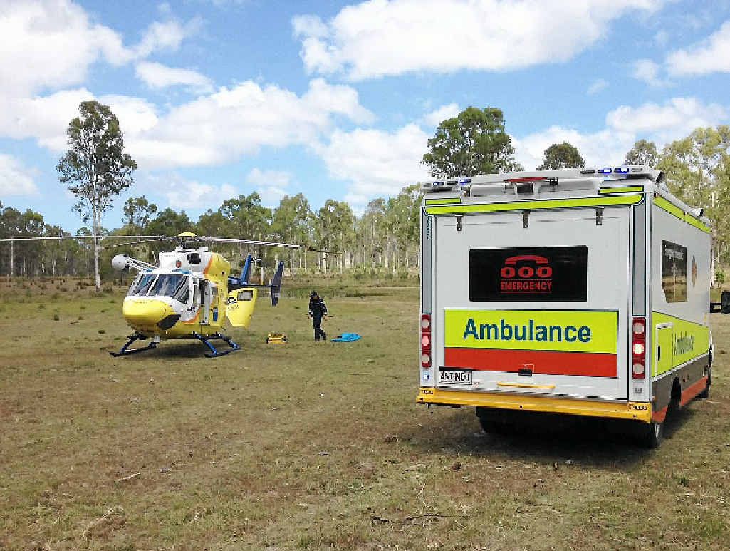 The RACQ CareFlight Rescue chopper on scene on Monday. The RACQ CareFlight Rescue chopper on scene on Monday.