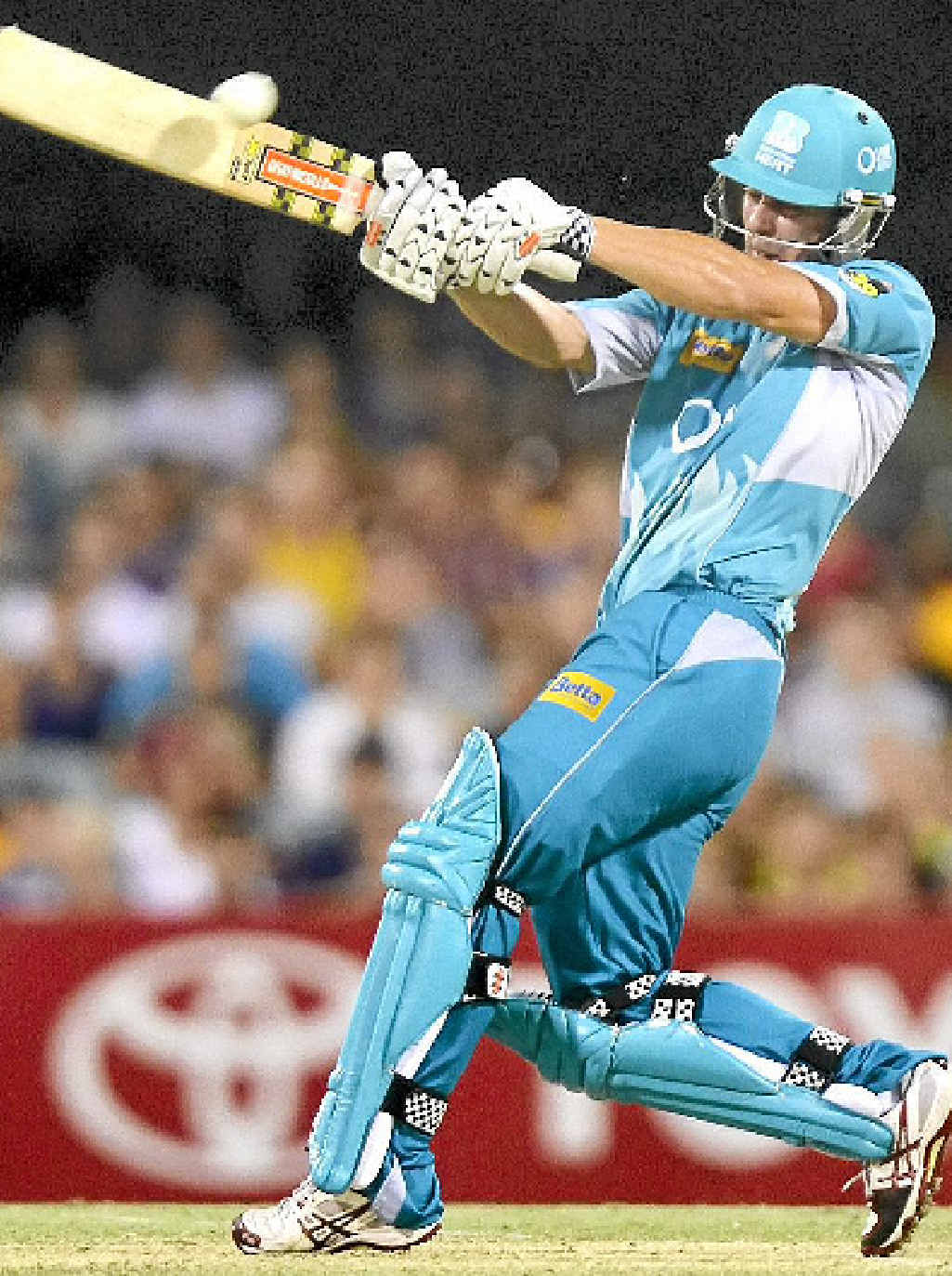 BIG HITTER: Chris Lynn of the Heat hits the ball over the boundary for a six against the Perth Scorchers on Sunday night at the Gabba. BIG HITTER: Chris Lynn of the Heat hits the ball over the boundary for a six against the Perth Scorchers on Sunday night at the Gabba.