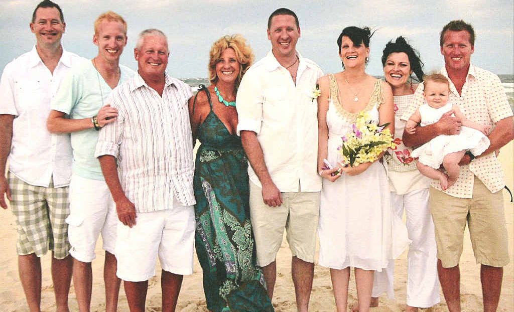 David Bow celebrates his son’s wedding. From left are Greg Sugden, Joel, David and Christine Bow, Christian (Gruff) and Ellen Bow, Kylie Bow and Nathan Bow holding Grace Bow. David Bow celebrates his son’s wedding. From left are Greg Sugden, Joel, David and Christine Bow, Christian (Gruff) and Ellen Bow, Kylie Bow and Nathan Bow holding Grace Bow.