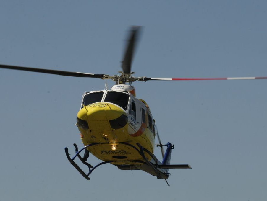 RACQ Careflight helicopter lands on the oval of Mary McKillop Catholic School, at Highfields. Student, Patrick O'Sullivan, was rushed from the school earlier this year, to Mater Children's Hospital in Brisbane, after falling 10 metres from an amusement ride. Photo: Bev Lacey / The Chronicle RACQ Careflight helicopter lands on the oval of Mary McKillop Catholic School, at Highfields. Student, Patrick O'Sullivan, was rushed from the school earlier this year, to Mater Children's Hospital in Brisbane, after falling 10 metres from an amusement ride. Photo: Bev Lacey / The Chronicle