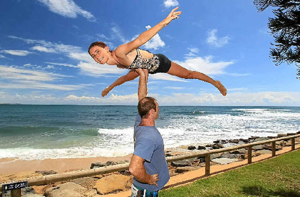 Fred and Lily Branger tune up before hitting the surf. Fred and Lily Branger tune up before hitting the surf.