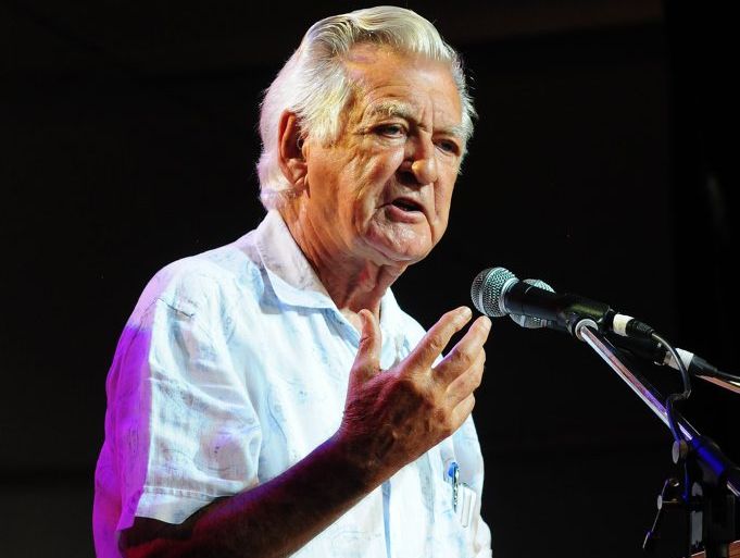 Former Prime Minister Bob Hawke speaking at the Woodford Folk Festival. Former Prime Minister Bob Hawke speaking at the Woodford Folk Festival.