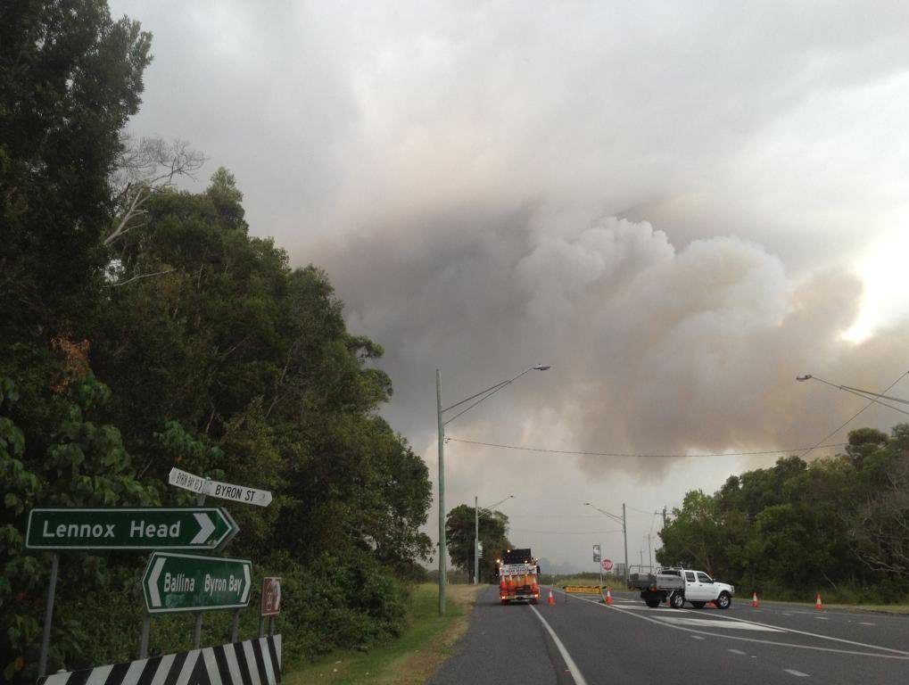 Ross Lane at Lennox Head has been closed as Rural Fire Service crews conduct backburning operations. Photo Patrick Gorbunovs / The Northern Star Ross Lane at Lennox Head has been closed as Rural Fire Service crews conduct backburning operations. Photo Patrick Gorbunovs / The Northern Star