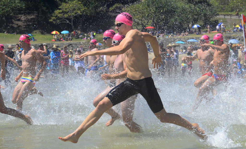 BIG EFFORT: Eventual winner Ridge Grimsey strides out at the start of the 2013 Yamba Ocean Swim 2km event at Main Beach yesterday. Photo: Debrah Novak BIG EFFORT: Eventual winner Ridge Grimsey strides out at the start of the 2013 Yamba Ocean Swim 2km event at Main Beach yesterday. Photo: Debrah Novak