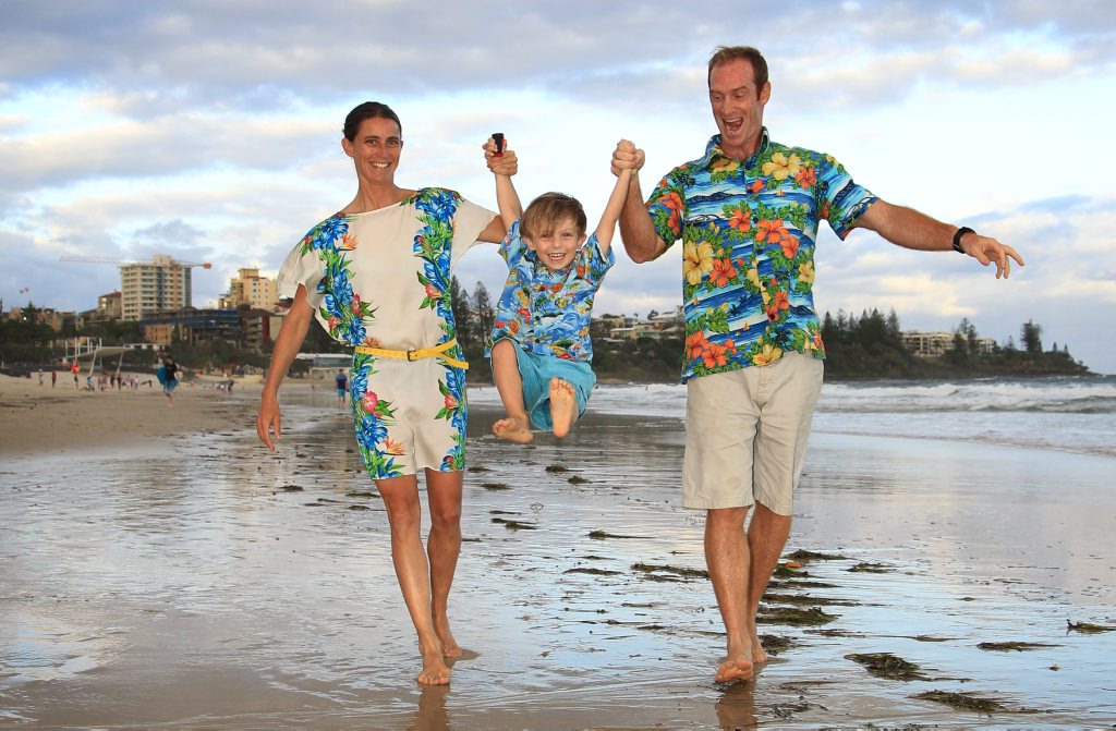 Caloundra's Fred and Lily Branger, originally from France, are well-known for their love of tandem surfing. They are pictured at Kings Beach with their son, Lockie, 3. Photo: Brett Wortman Caloundra's Fred and Lily Branger, originally from France, are well-known for their love of tandem surfing. They are pictured at Kings Beach with their son, Lockie, 3. Photo: Brett Wortman