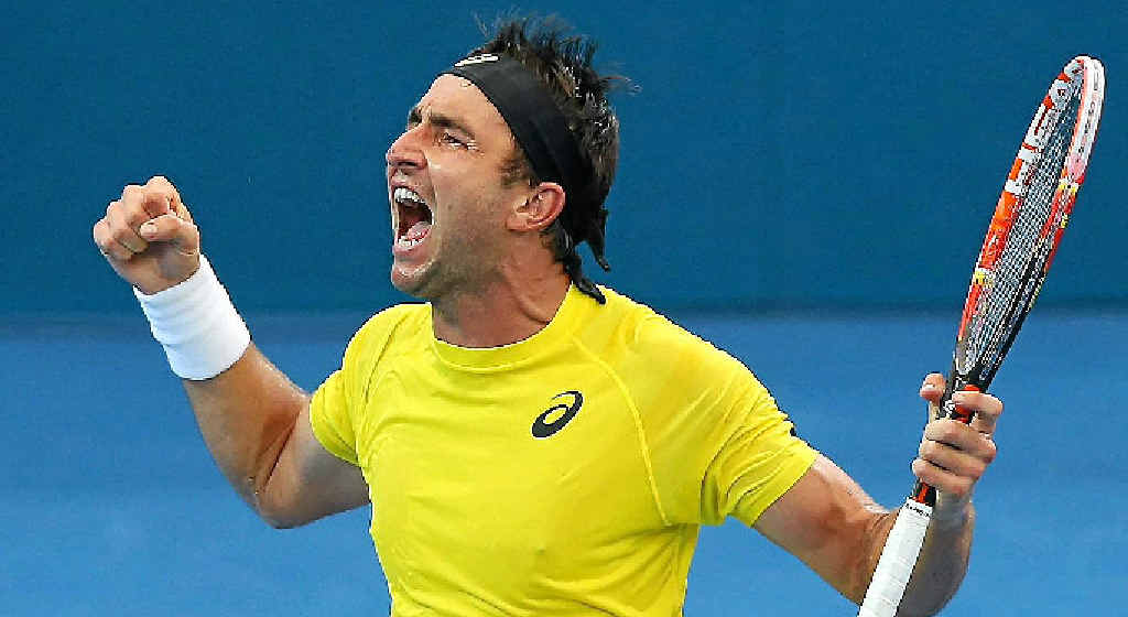 SUCCESS: Marinko Matosevic of Australia celebrates winning his match against Sam Querrey of the USA at the Brisbane International at Queensland Tennis Centre. SUCCESS: Marinko Matosevic of Australia celebrates winning his match against Sam Querrey of the USA at the Brisbane International at Queensland Tennis Centre.