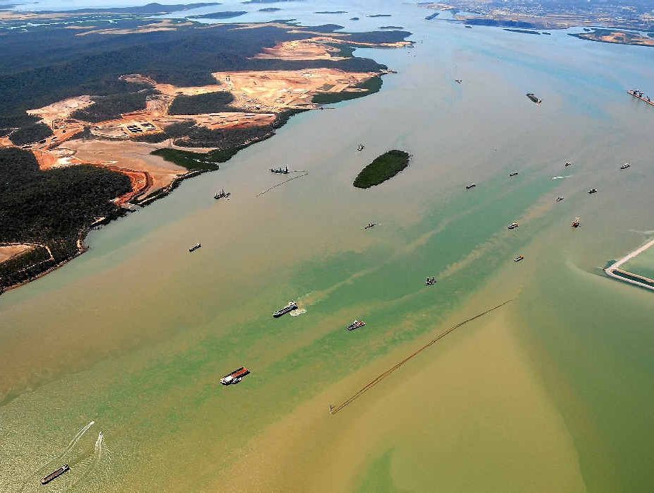 An aerial view of Gladstone Harbour after the LNG projects started. An aerial view of Gladstone Harbour after the LNG projects started.