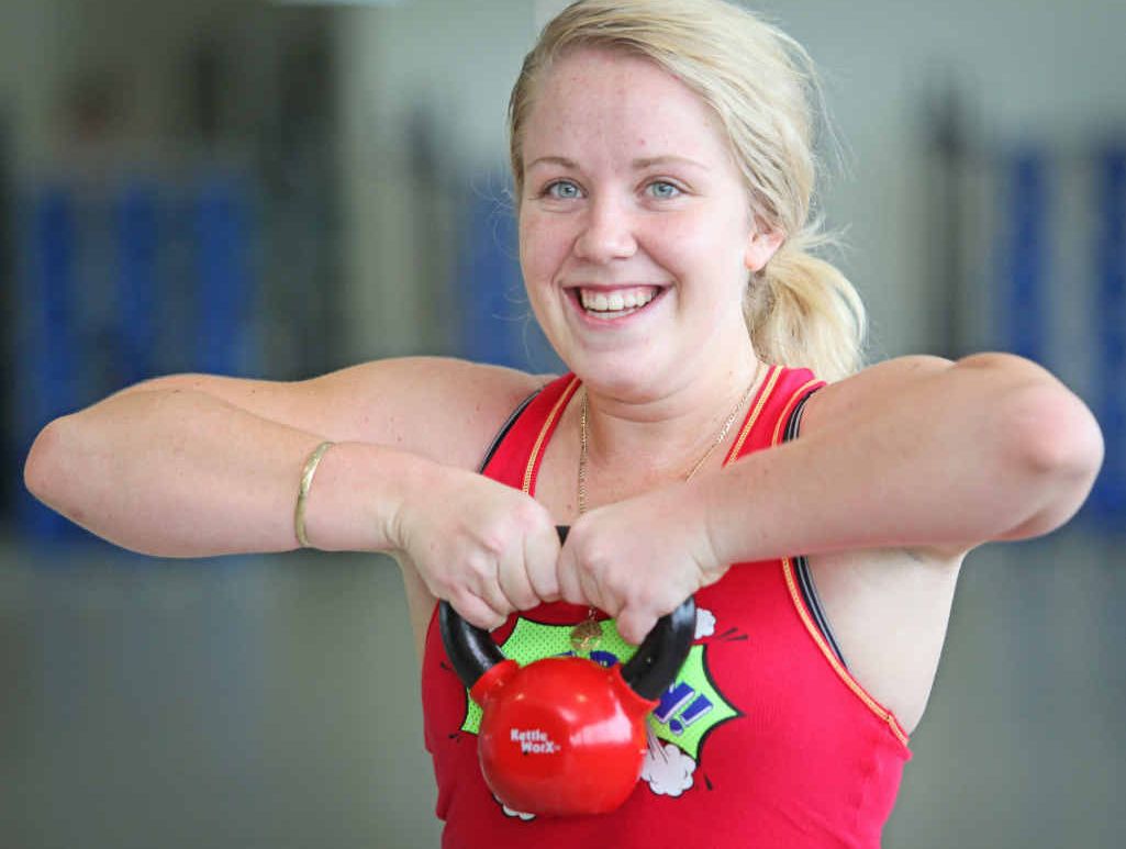 WORX-OUT: Jordan Lawrence at a KettleWorX class. WORX-OUT: Jordan Lawrence at a KettleWorX class.