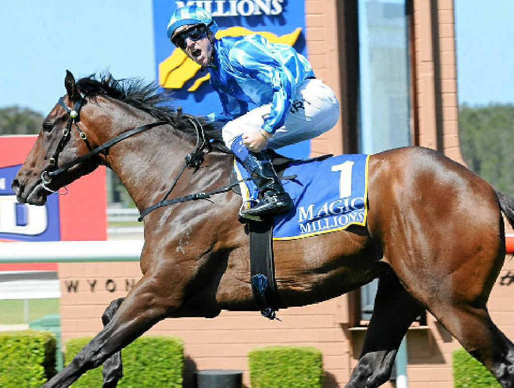 WINNER: Nathan Berry rides Unencumbered in the Wyong Magic Millions 2YO Classic in Wyong. WINNER: Nathan Berry rides Unencumbered in the Wyong Magic Millions 2YO Classic in Wyong.