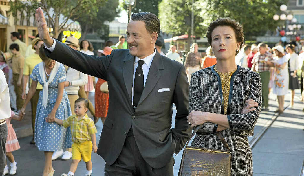 ON SET: Tom Hanks and Emma Thompson in a scene from the movie Saving Mr Banks. The film recreates the Allora homestead in which author Helen Lyndon Goff grew up. ON SET: Tom Hanks and Emma Thompson in a scene from the movie Saving Mr Banks. The film recreates the Allora homestead in which author Helen Lyndon Goff grew up.