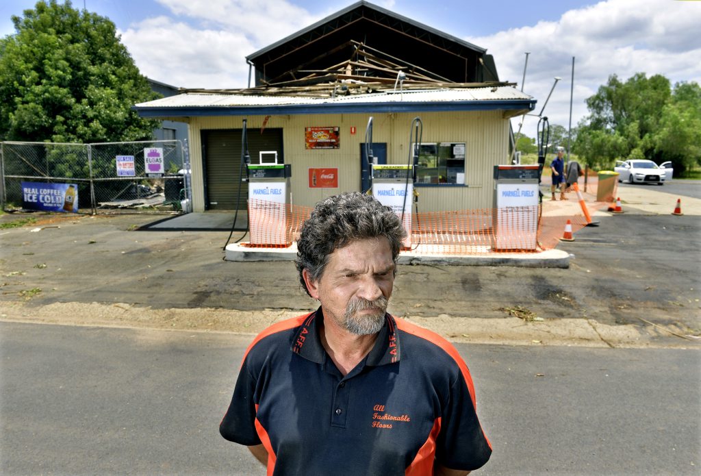 Grantham's Marnell Fuels owner Marty Warburton stands in front of his business that was devasted in the 2011 floods. Grantham's Marnell Fuels owner Marty Warburton stands in front of his business that was devasted in the 2011 floods.