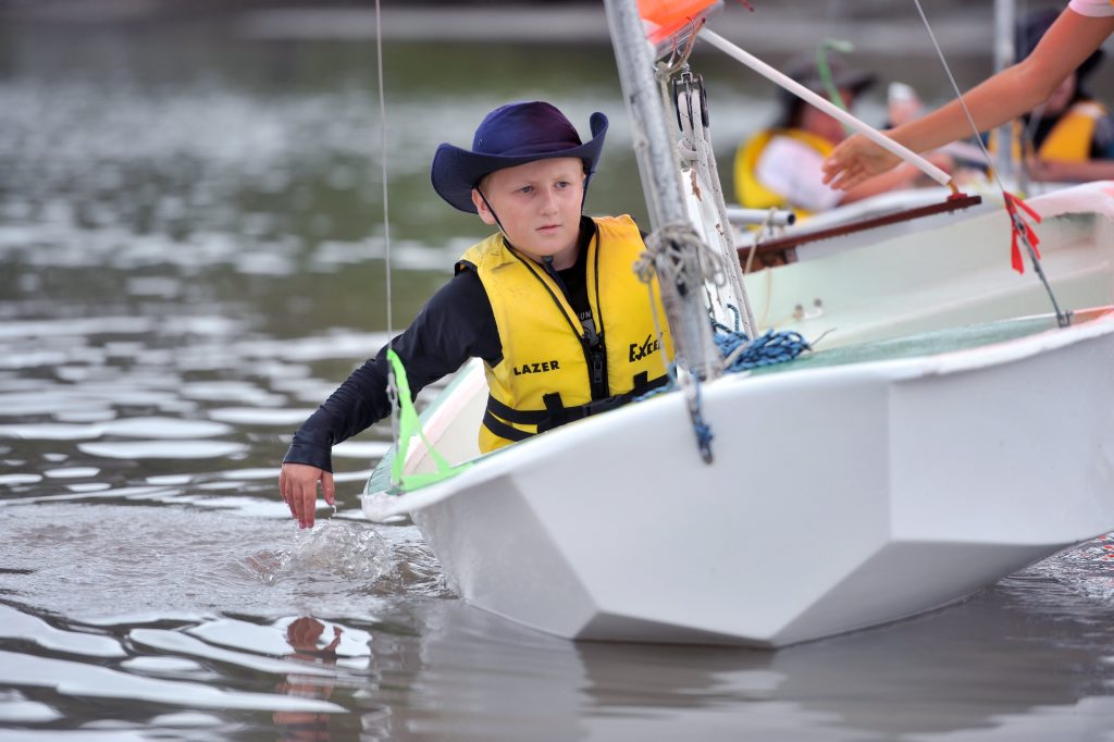 Giorgio Impiccini, 8, at the Port Curtis Sailing Club Junior Start Sailing program. Giorgio Impiccini, 8, at the Port Curtis Sailing Club Junior Start Sailing program.
