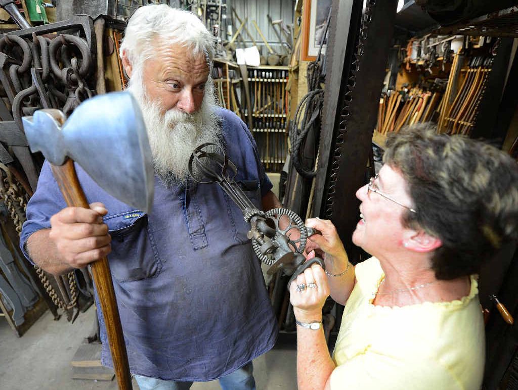 BEAT THAT: Steve Lehmann has 1630 axes and adze in his collection while wife Maree has 400 eggbeaters. BEAT THAT: Steve Lehmann has 1630 axes and adze in his collection while wife Maree has 400 eggbeaters.